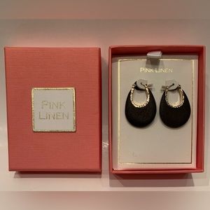 Pink Linen Black and Gold Earrings